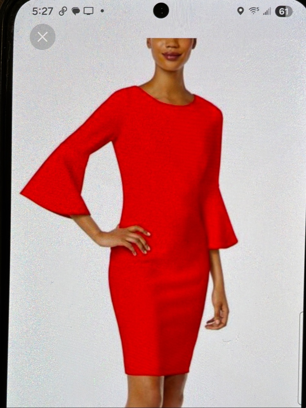 NWT Calvin Klein Red Midi Sheath Dress Bell Sleeve Scuba Crepe Size 6 reg 90